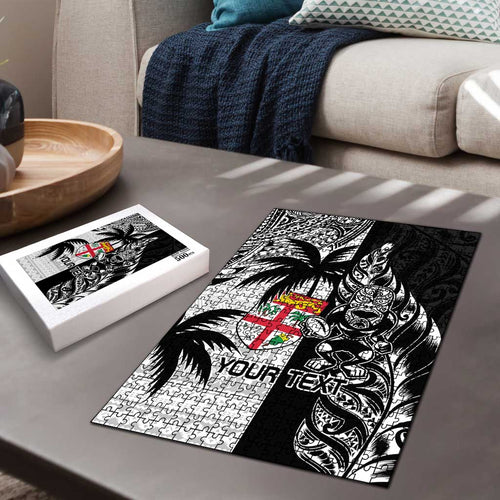 Fiji New Zealand Rugby Personalised Puzzle Maori and Tapa Pattern - Aussie Hoodie