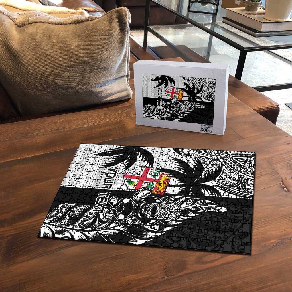 Fiji New Zealand Rugby Personalised Puzzle Maori and Tapa Pattern - Aussie Hoodie