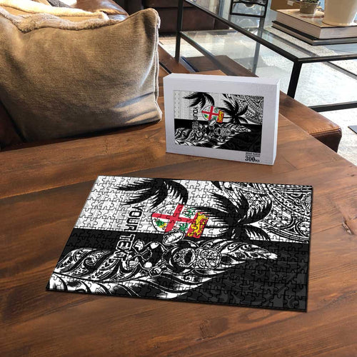 Fiji New Zealand Rugby Personalised Puzzle Maori and Tapa Pattern - Aussie Hoodie