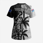 Fiji New Zealand Rugby Personalised Scrub Top Maori and Tapa Pattern - Aussie Hoodie