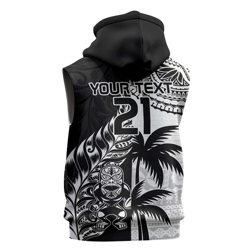 Fiji New Zealand Rugby Personalised Sleeveless Hoodie Maori and Tapa Pattern - Aussie Hoodie