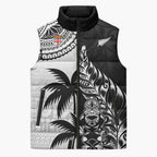 Fiji New Zealand Rugby Personalised Sleeveless Puffer Jacket Maori and Tapa Pattern - Aussie Hoodie