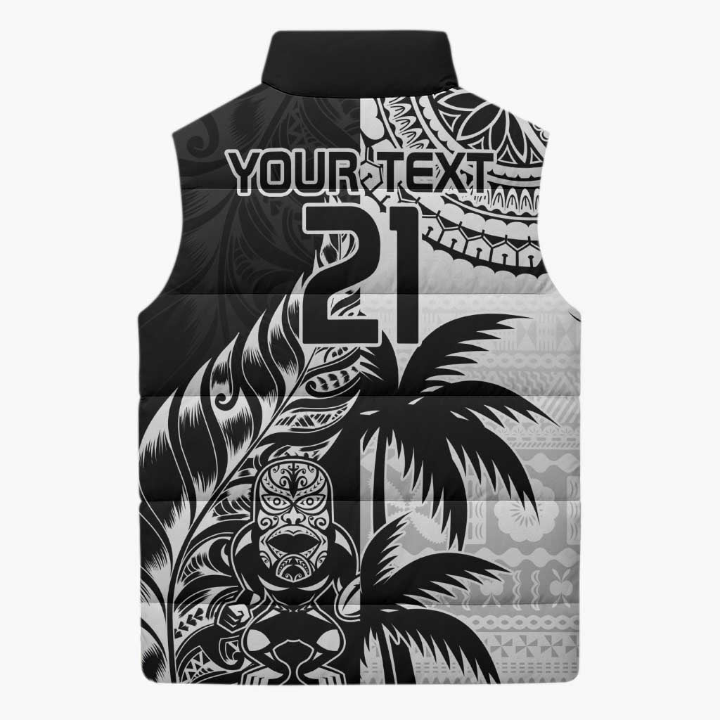 Fiji New Zealand Rugby Personalised Sleeveless Puffer Jacket Maori and Tapa Pattern - Aussie Hoodie