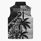 Fiji New Zealand Rugby Personalised Sleeveless Puffer Jacket Maori and Tapa Pattern - Aussie Hoodie