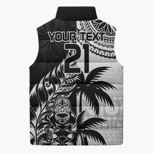 Fiji New Zealand Rugby Personalised Sleeveless Puffer Jacket Maori and Tapa Pattern - Aussie Hoodie