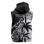 Fiji New Zealand Rugby Personalised Sleeveless Zip Hoodie Maori and Tapa Pattern LT9