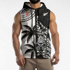 Fiji New Zealand Rugby Personalised Sleeveless Zip Hoodie Maori and Tapa Pattern LT9