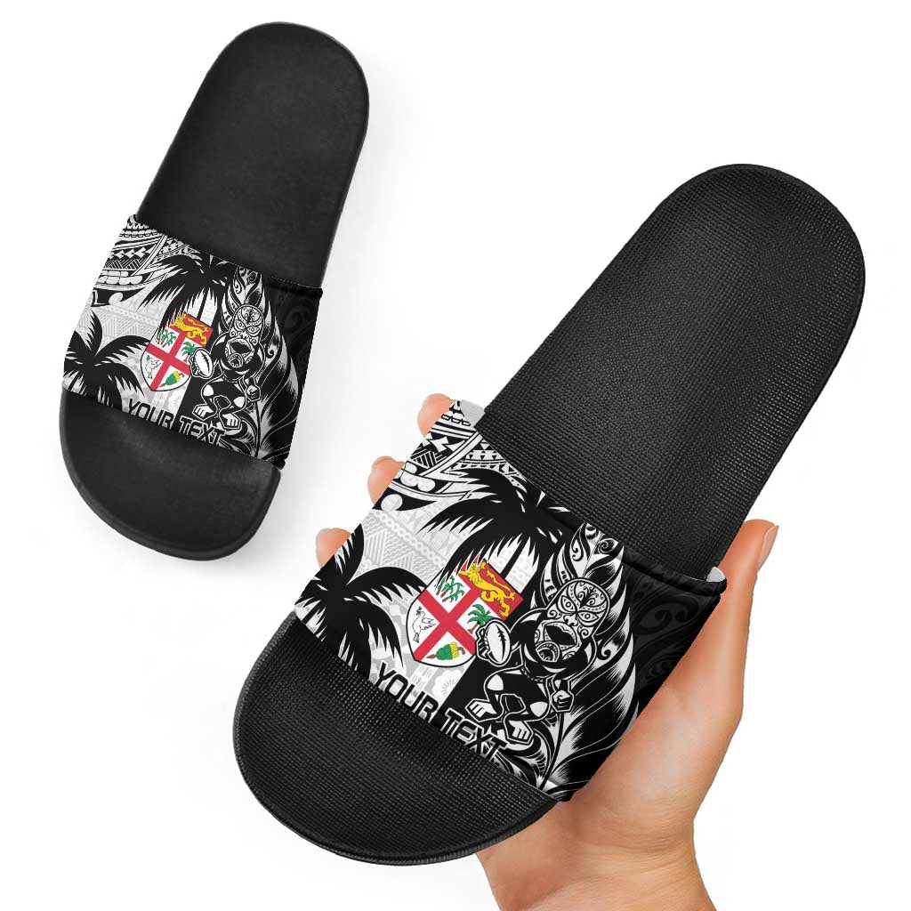 Fiji New Zealand Rugby Personalised Slide Sandals Maori and Tapa Pattern - Aussie Hoodie
