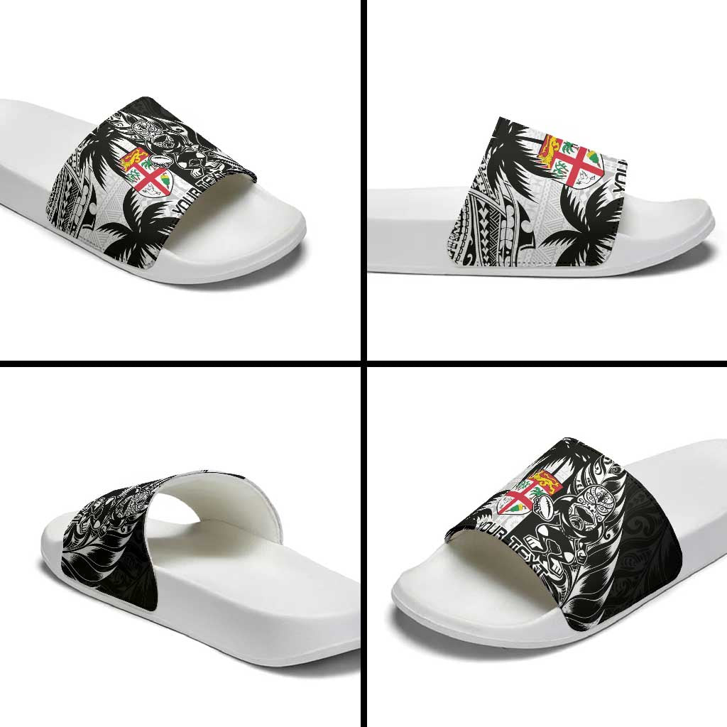 Fiji New Zealand Rugby Personalised Slide Sandals Maori and Tapa Pattern - Aussie Hoodie