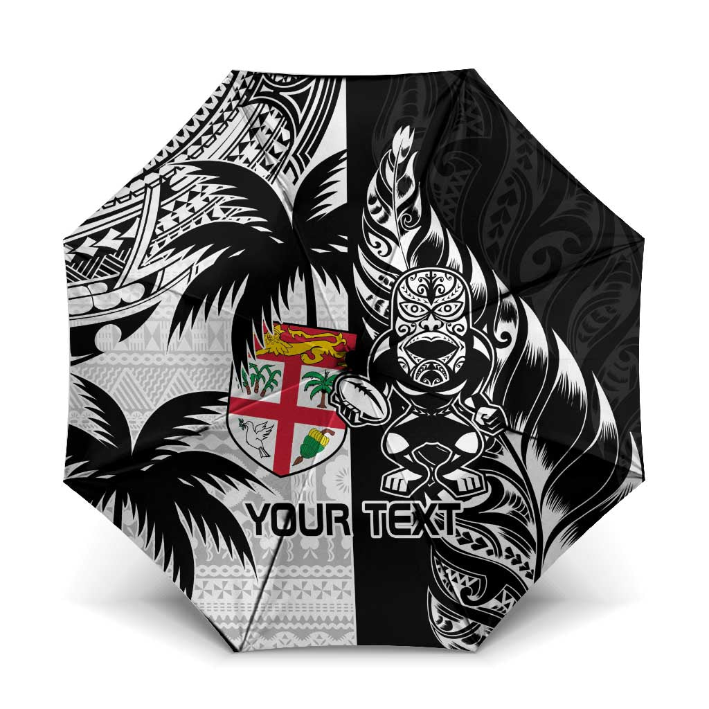 Fiji New Zealand Rugby Personalised Umbrella Maori and Tapa Pattern - Aussie Hoodie