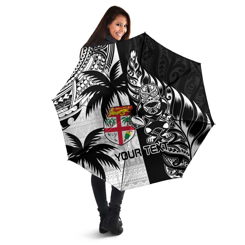 Fiji New Zealand Rugby Personalised Umbrella Maori and Tapa Pattern - Aussie Hoodie