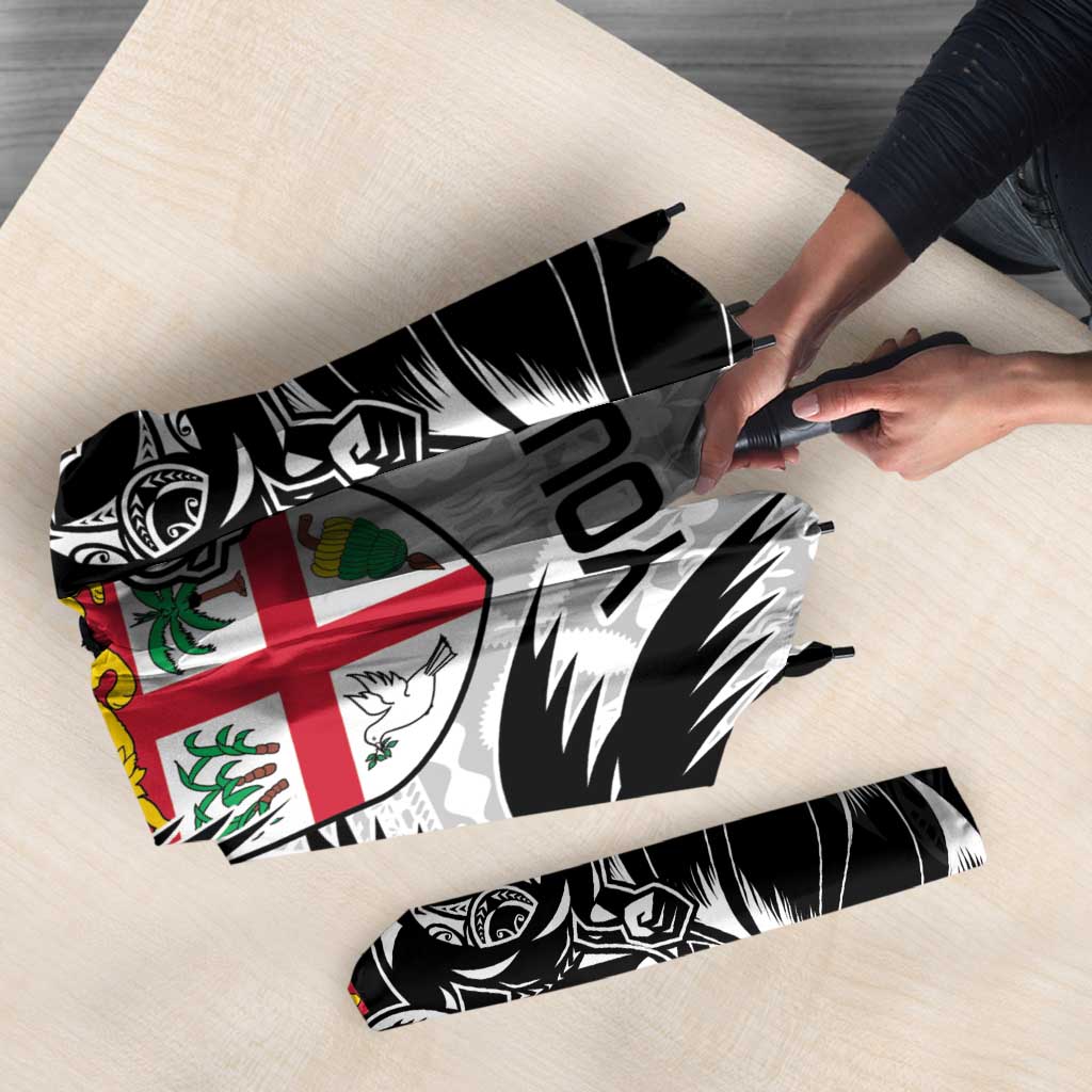 Fiji New Zealand Rugby Personalised Umbrella Maori and Tapa Pattern - Aussie Hoodie