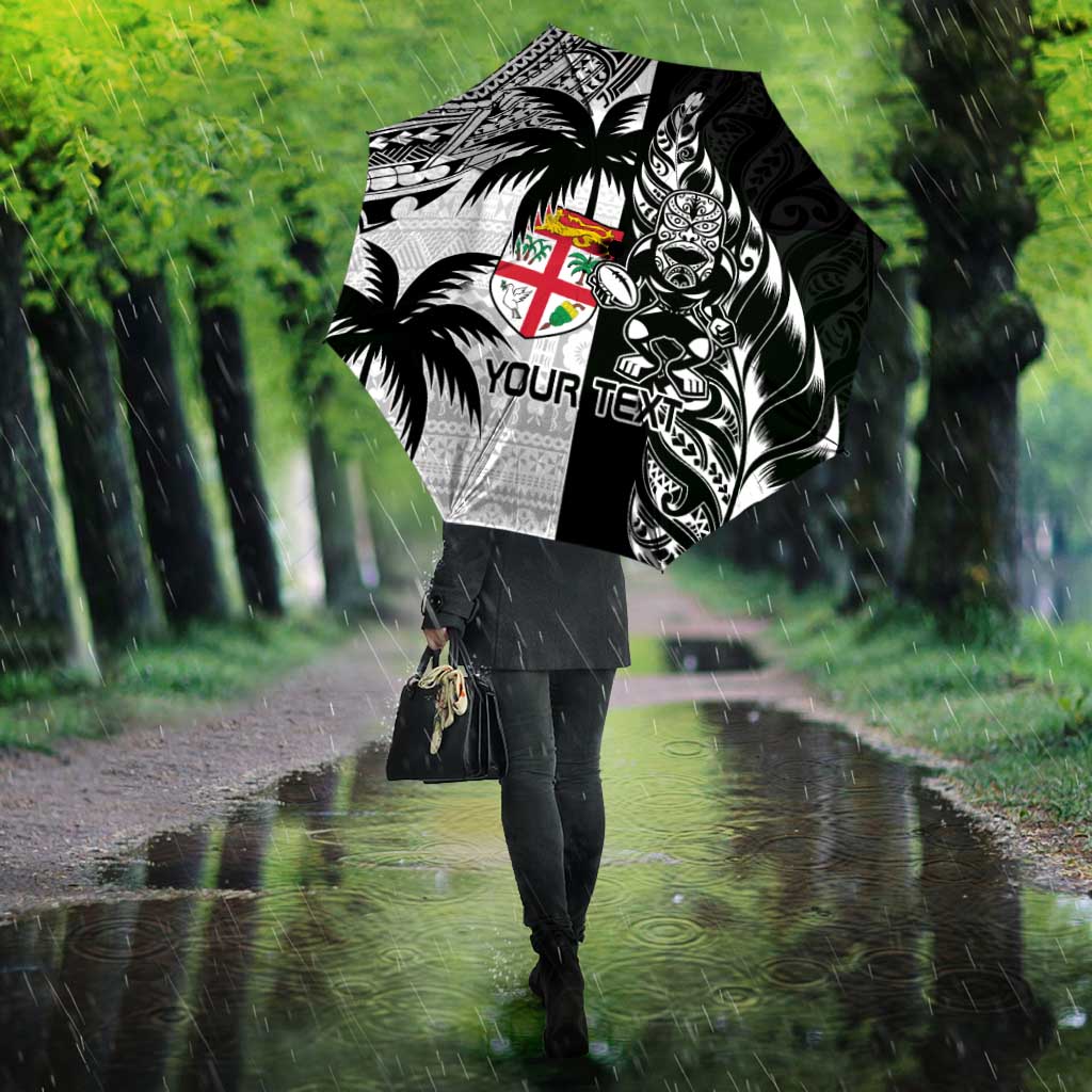 Fiji New Zealand Rugby Personalised Umbrella Maori and Tapa Pattern - Aussie Hoodie