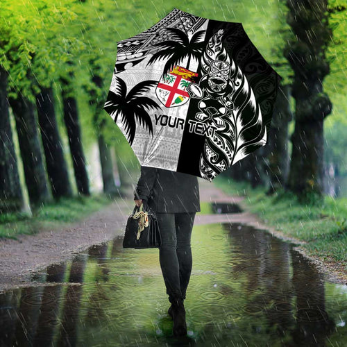 Fiji New Zealand Rugby Personalised Umbrella Maori and Tapa Pattern - Aussie Hoodie