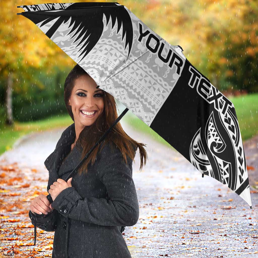 Fiji New Zealand Rugby Personalised Umbrella Maori and Tapa Pattern - Aussie Hoodie