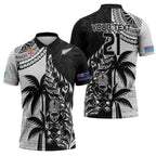 Fiji New Zealand Rugby Personalised Zipper Polo Shirt Maori and Tapa Pattern - Aussie Hoodie