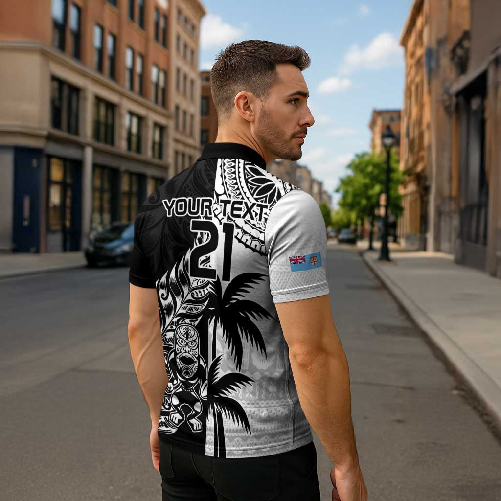 Fiji New Zealand Rugby Personalised Zipper Polo Shirt Maori and Tapa Pattern - Aussie Hoodie