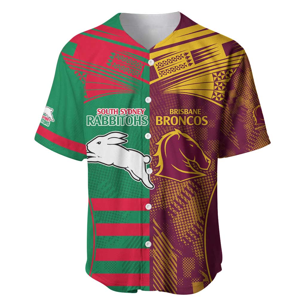 Custom NRL Rabbitohs and Broncos Baseball Jersey Sporty Style