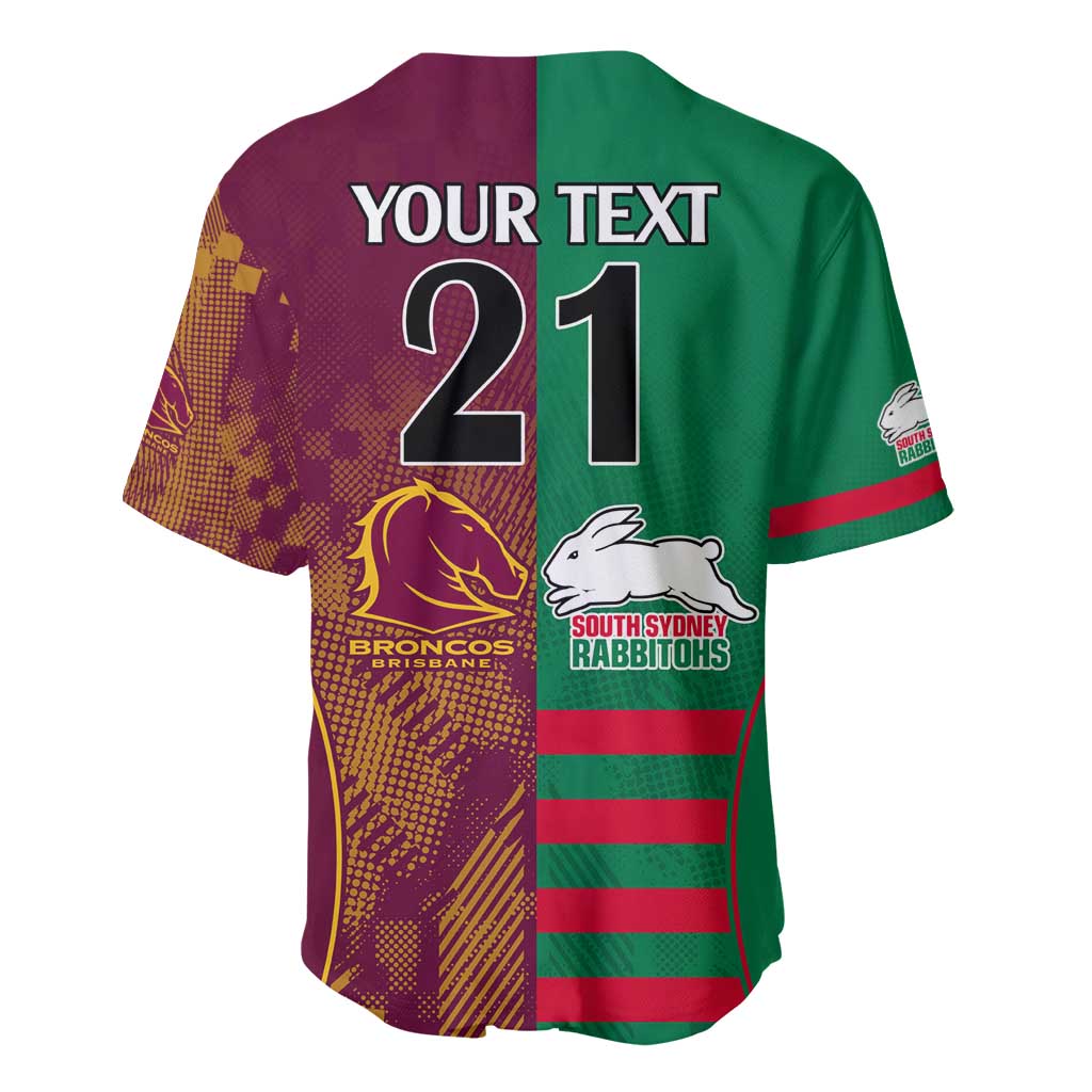 Custom NRL Rabbitohs and Broncos Baseball Jersey Sporty Style