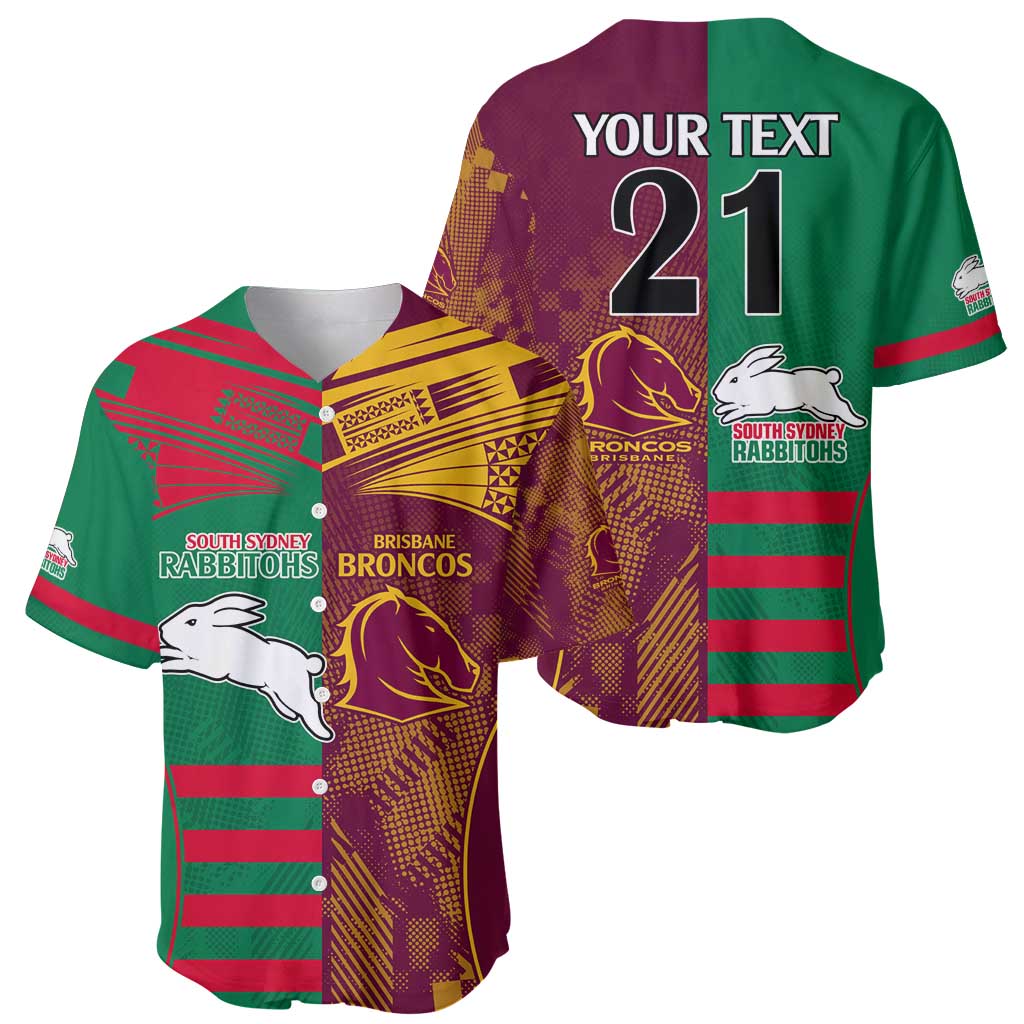 Custom NRL Rabbitohs and Broncos Baseball Jersey Sporty Style