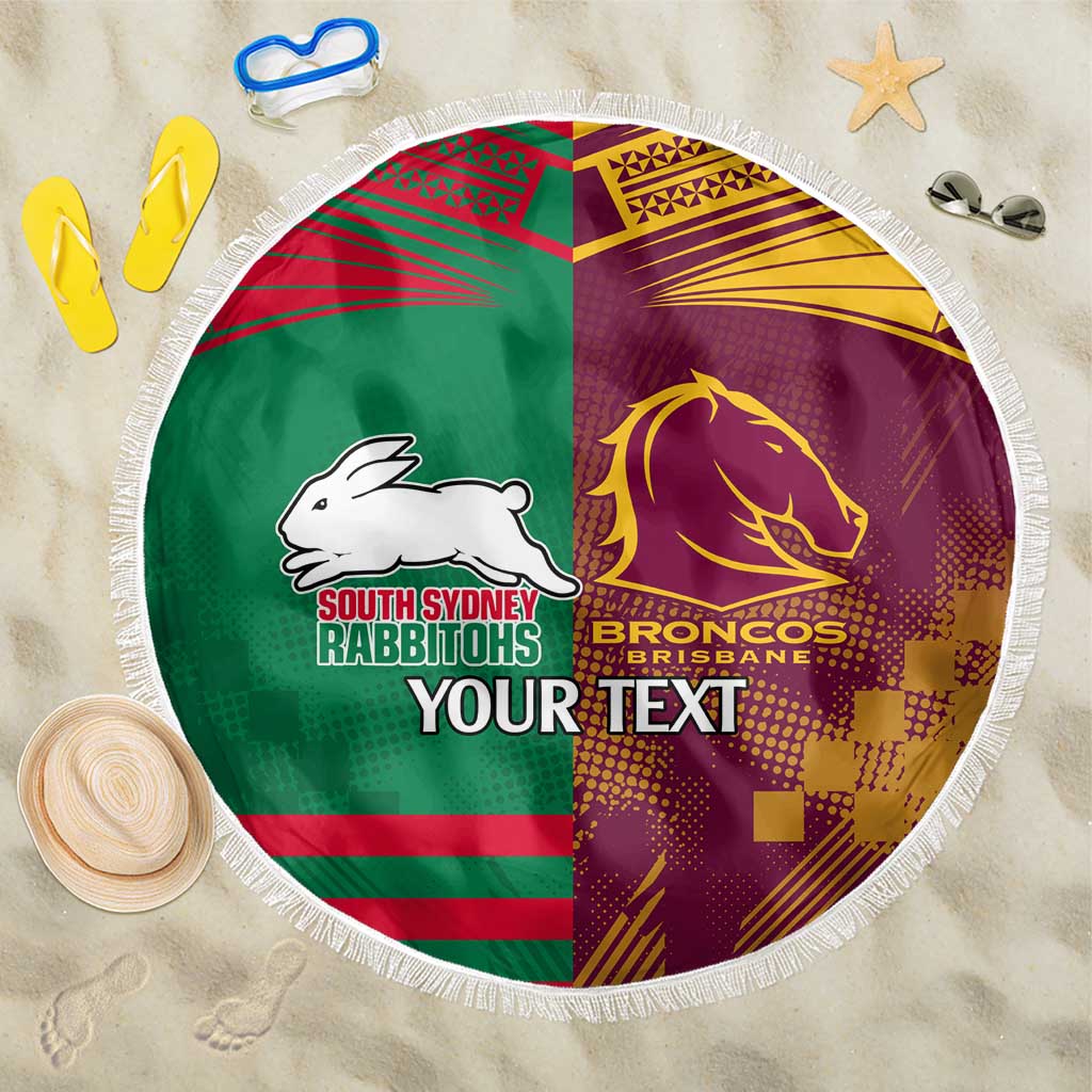 Custom NRL Rabbitohs and Broncos Beach Blanket Sporty Style