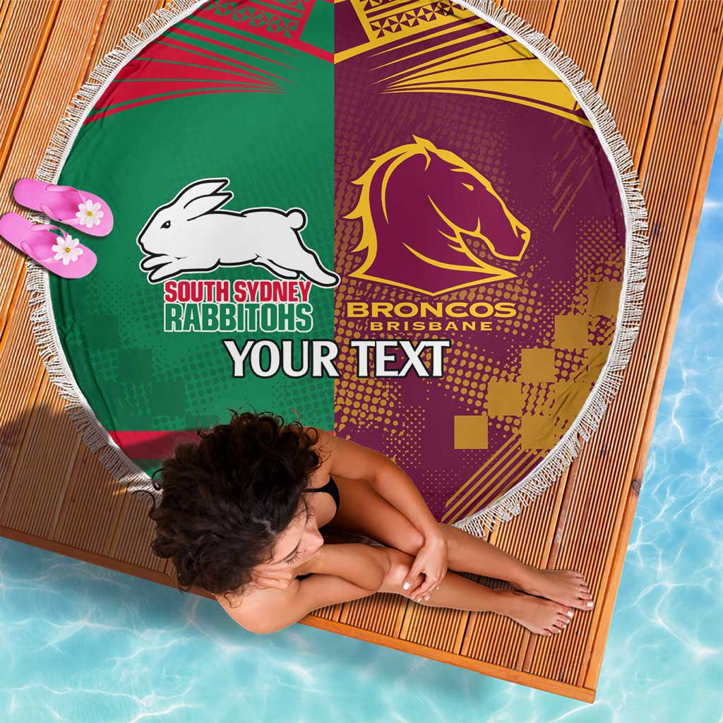Custom NRL Rabbitohs and Broncos Beach Blanket Sporty Style