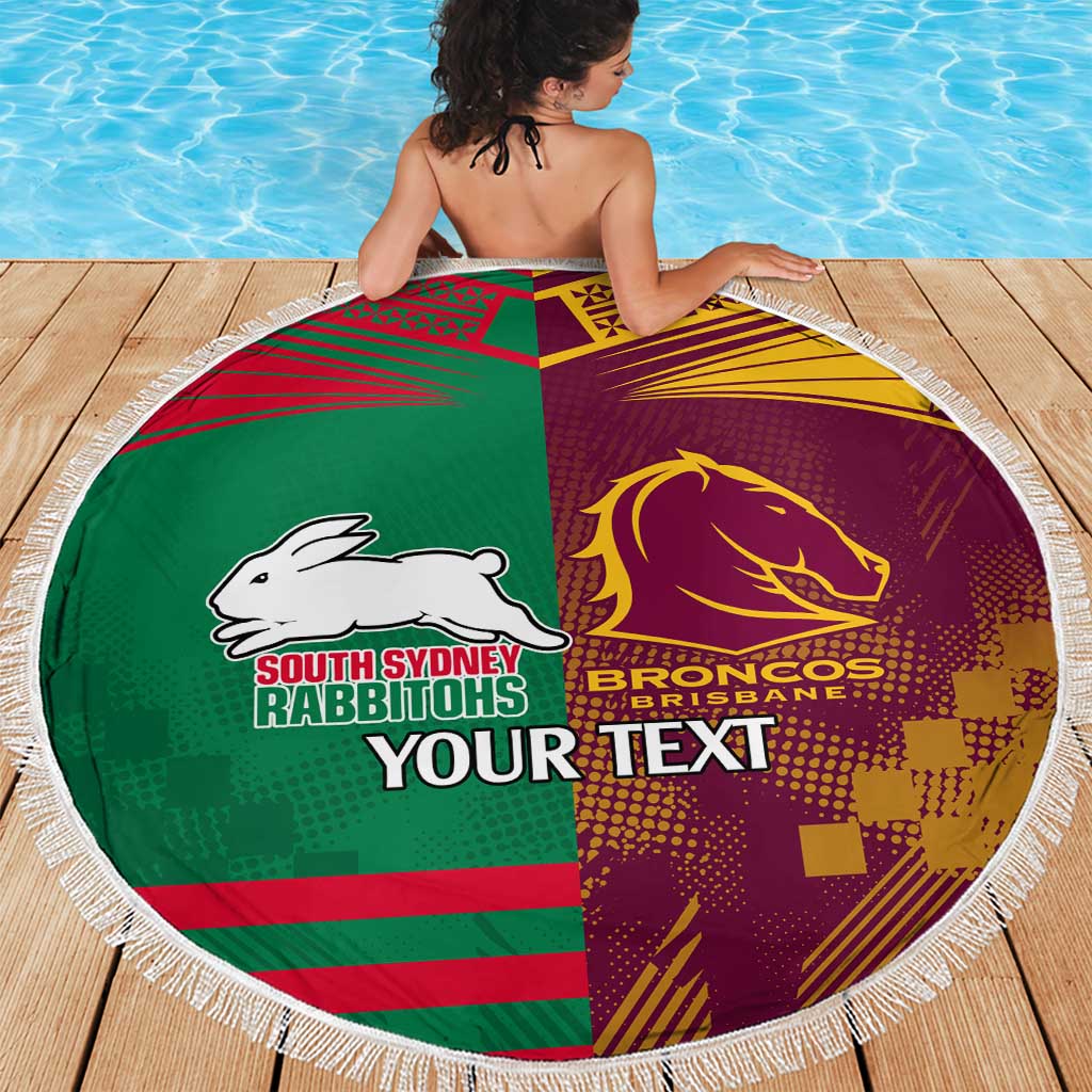 Custom NRL Rabbitohs and Broncos Beach Blanket Sporty Style