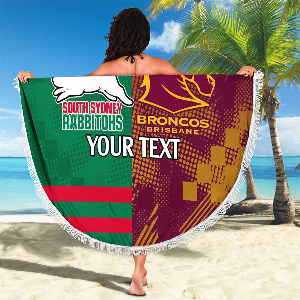Custom NRL Rabbitohs and Broncos Beach Blanket Sporty Style