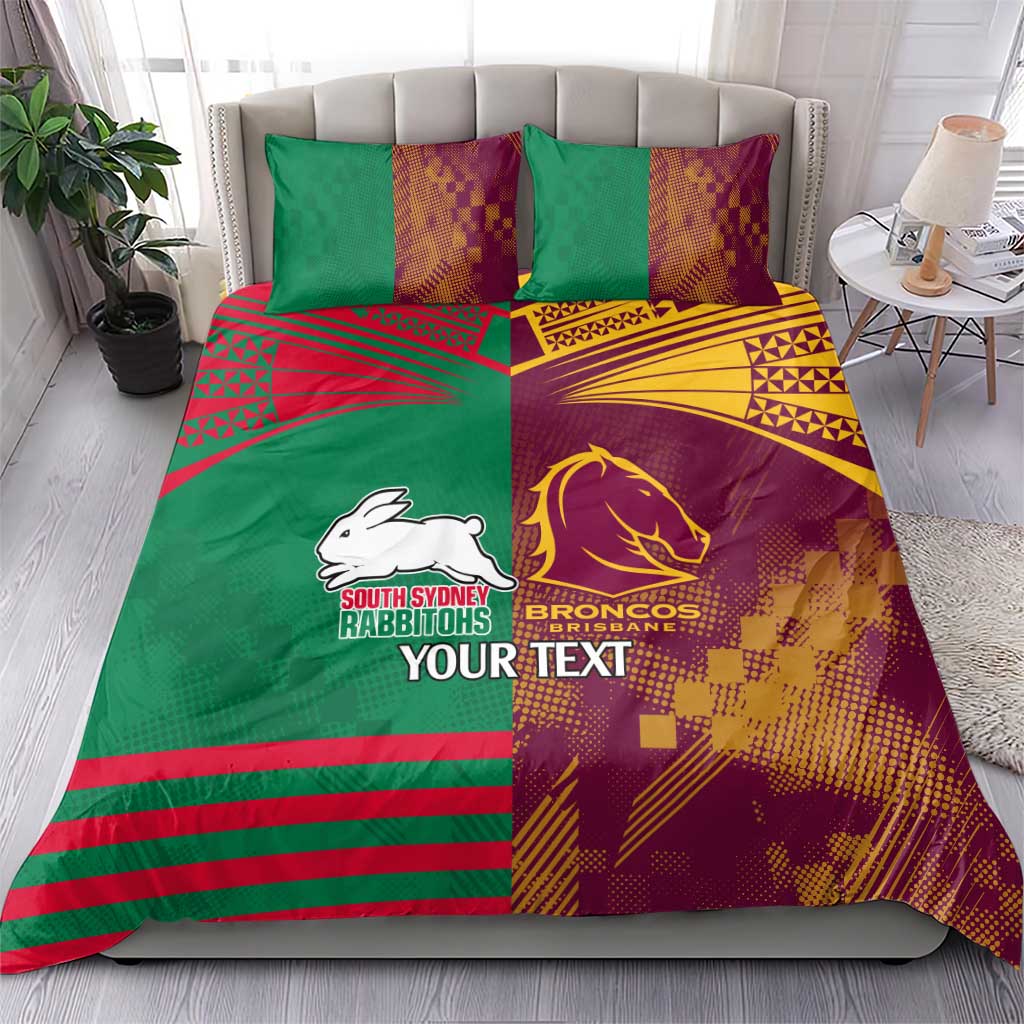 Custom NRL Rabbitohs and Broncos Bedding Set Sporty Style