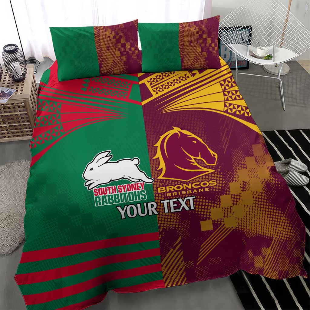 Custom NRL Rabbitohs and Broncos Bedding Set Sporty Style