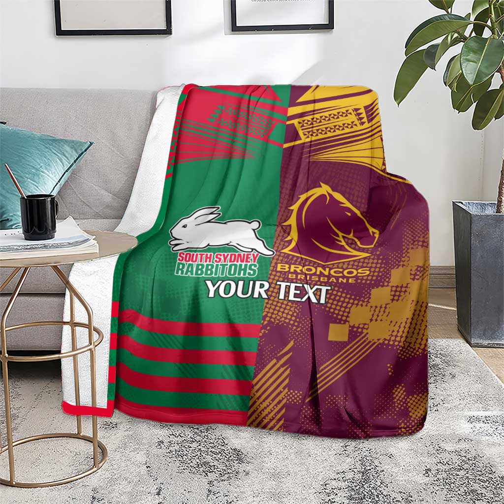 Custom NRL Rabbitohs and Broncos Blanket Sporty Style