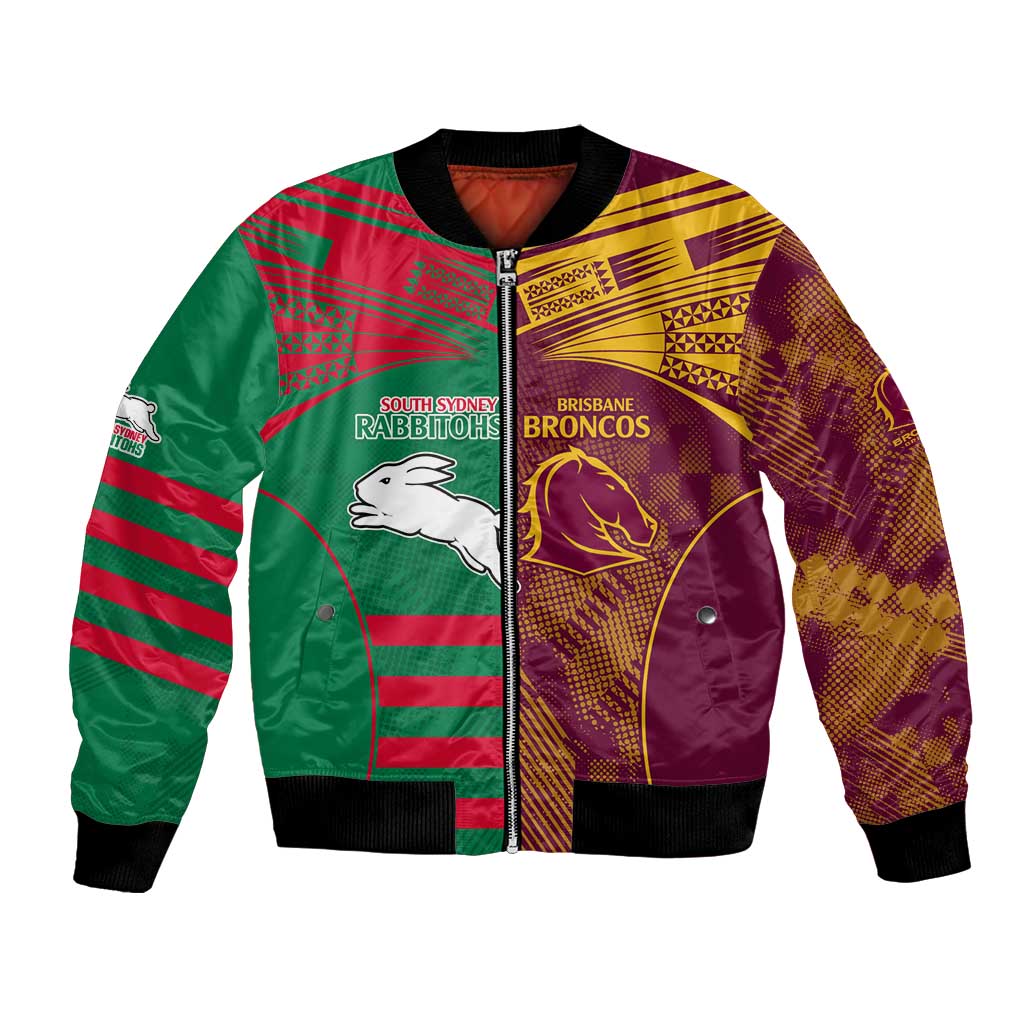 Custom NRL Rabbitohs and Broncos Bomber Jacket Sporty Style