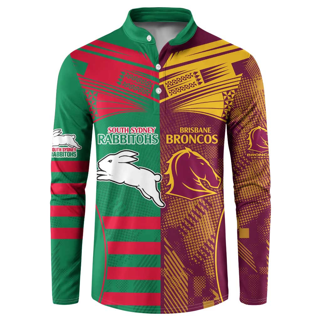 Custom NRL Rabbitohs and Broncos Button Sweatshirt Sporty Style