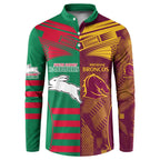 Custom NRL Rabbitohs and Broncos Button Sweatshirt Sporty Style
