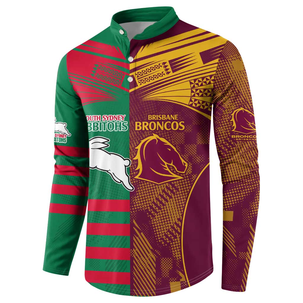 Custom NRL Rabbitohs and Broncos Button Sweatshirt Sporty Style