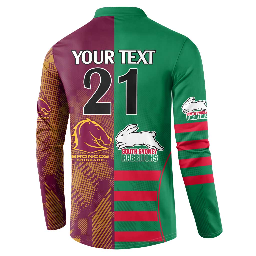 Custom NRL Rabbitohs and Broncos Button Sweatshirt Sporty Style