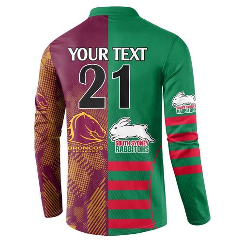 Custom NRL Rabbitohs and Broncos Button Sweatshirt Sporty Style