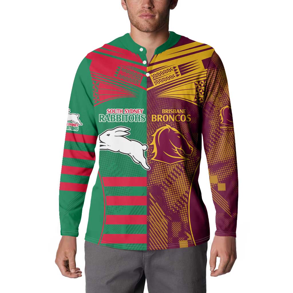 Custom NRL Rabbitohs and Broncos Button Sweatshirt Sporty Style