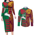 Custom NRL Rabbitohs and Broncos Couples Matching Long Sleeve Bodycon Dress and Long Sleeve Button Shirt Sporty Style