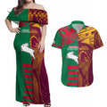 Custom NRL Rabbitohs and Broncos Couples Matching Off Shoulder Maxi Dress and Hawaiian Shirt Sporty Style