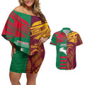 Custom NRL Rabbitohs and Broncos Couples Matching Off Shoulder Short Dress and Hawaiian Shirt Sporty Style
