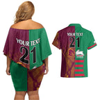 Custom NRL Rabbitohs and Broncos Couples Matching Off Shoulder Short Dress and Hawaiian Shirt Sporty Style