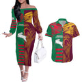 Custom NRL Rabbitohs and Broncos Couples Matching Off The Shoulder Long Sleeve Dress and Hawaiian Shirt Sporty Style