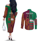 Custom NRL Rabbitohs and Broncos Couples Matching Off The Shoulder Long Sleeve Dress and Long Sleeve Button Shirt Sporty Style
