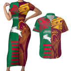Custom NRL Rabbitohs and Broncos Couples Matching Short Sleeve Bodycon Dress and Hawaiian Shirt Sporty Style