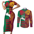 Custom NRL Rabbitohs and Broncos Couples Matching Short Sleeve Bodycon Dress and Long Sleeve Button Shirt Sporty Style