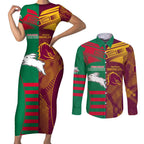 Custom NRL Rabbitohs and Broncos Couples Matching Short Sleeve Bodycon Dress and Long Sleeve Button Shirt Sporty Style