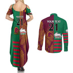 Custom NRL Rabbitohs and Broncos Couples Matching Summer Maxi Dress and Long Sleeve Button Shirt Sporty Style