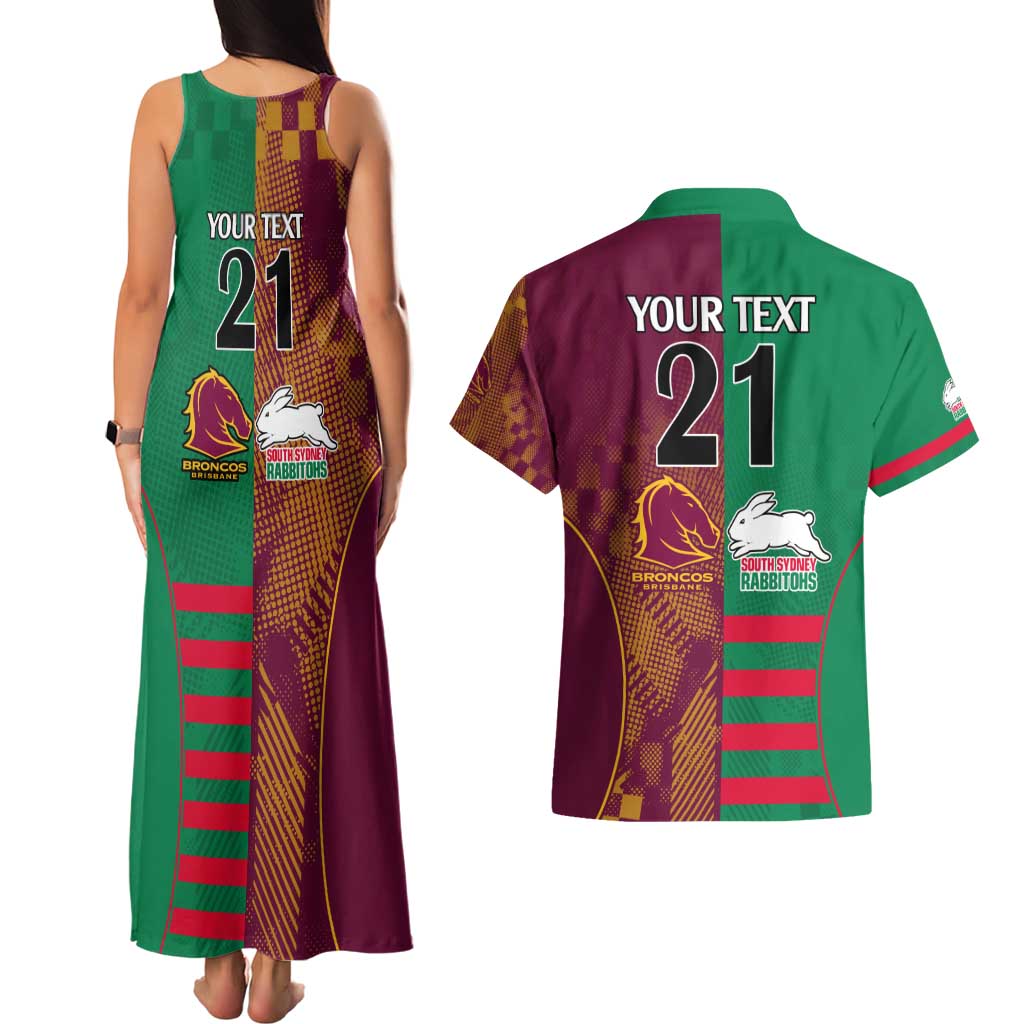 Custom NRL Rabbitohs and Broncos Couples Matching Tank Maxi Dress and Hawaiian Shirt Sporty Style