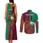 Custom NRL Rabbitohs and Broncos Couples Matching Tank Maxi Dress and Long Sleeve Button Shirt Sporty Style